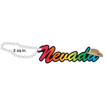 Nevada w/ Cowboy Hat Promotional Line Key Chain w/ Black Back (2 Square Inch)