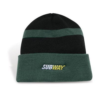 Charlo Solid 2 Tone Tuque w/Cuff & Tee Tab Beanie