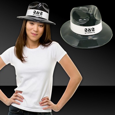 Black Plastic Fedora w/White Band