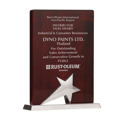 Trophy Award Plaque - 8" High Piano Wood Finish Plaque with Silver Metal Star & Base