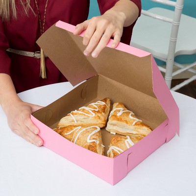 Pink Lock Corner Cake Bakery Box (10"x10"x2½")