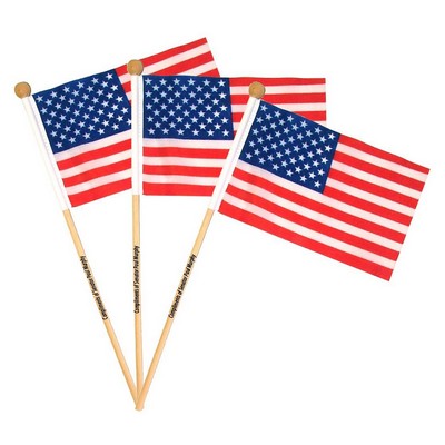 4" x 6" USA Flag With Wooden Pole - USA American US Flag