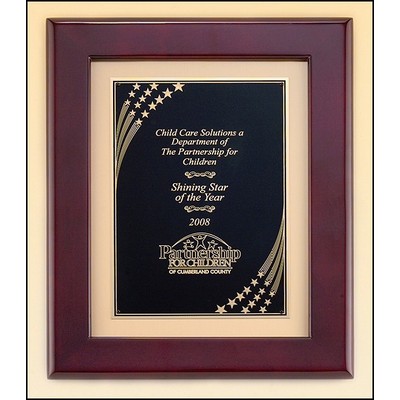 Rosewood Piano Finish Plaque with Metal Background and Star Shower Plate, 12 x 15"