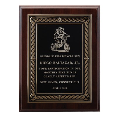 Walnut Finish Plaque w/Embossed Screened Black Engraving Plate (9"x 12")