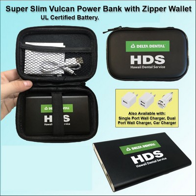 Super Slim Vulcan Power Bank Zipper Wallet Gift Set 3000 mAh