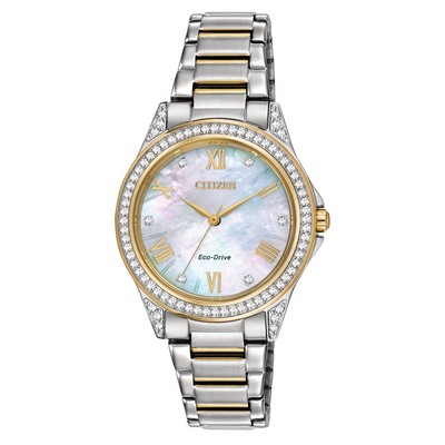 Citizen Ladies' Drive POV Eco-Drive Watch, Pink Two-tone SS, MOP Dial with Swarovski Crystals