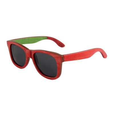 Layered Maple Wood Sunglasses - Red Frames