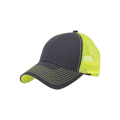 Heavy Cotton Twill Trucker Cap W/Neon Mesh