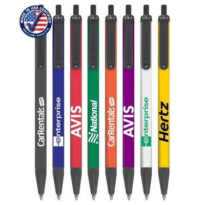 Union Printed - USA Made - Black Trim - Click-A-Stick Pens with Pocket Clip - 1-Color Logo