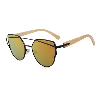 Bamboo Sunglasses - Red Mirror Lenses - Black Frames