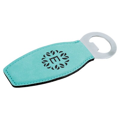 Teal Leatherette Bottle Opener with Magnet, Laserable