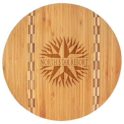 Round Bamboo Cutting Board with Butcher Block Inlay, 11 3/4"