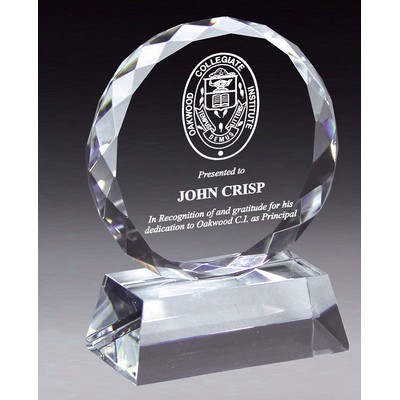 Crystal Gem Cut Circle Award Series on Clear Crystal Base, Small (4"x 5"H)