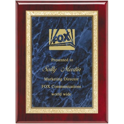 Rosewood Plaque Solid Brass Engraving Plate in Blue 7" x 9" Award