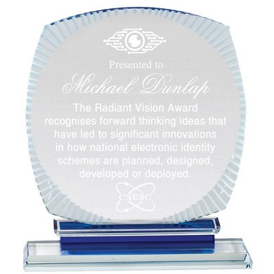 Optical Aurora Crystal Award w/Blue Base (8 ½" x 5 ¾")