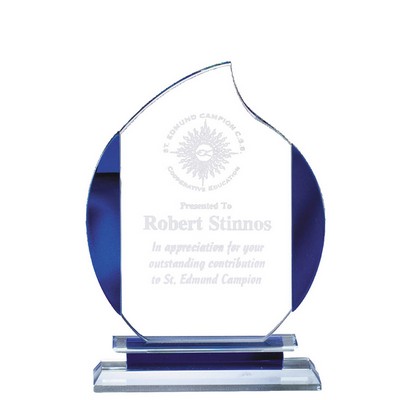 Glass Flame Award w/Blue Accent on Double Base (5 ½" x 8")