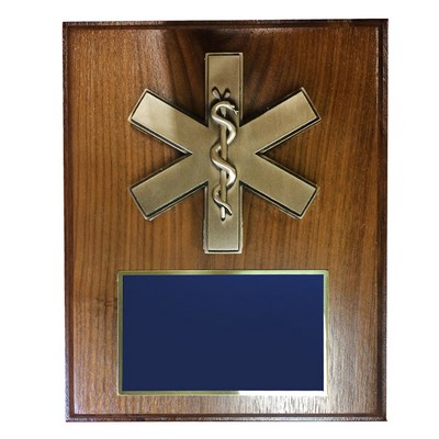 EMT/Paramedic Star of Life Plaque w/Walnut Veneer Board (8" x 10")