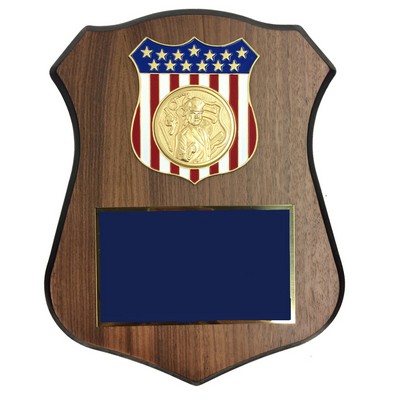 Police Shield Plaque w/American Flag Shield (7 ½" x 9 ½")