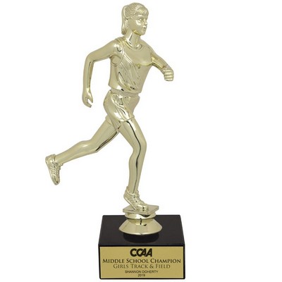 9 ½" Female Track Figure Trophy w/Black Marble Base