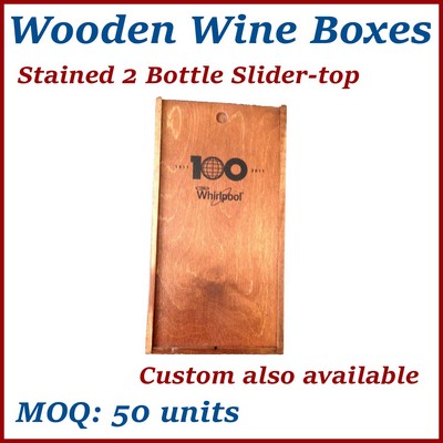 Stained 2 Bottle Slider-Top Wood Wine Box