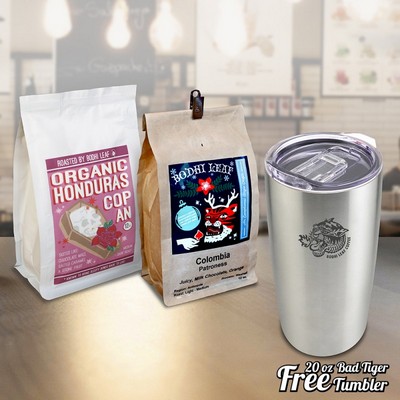 Direct Trade Specialty Coffee - Two Bags Gift, Free Bad Tiger Tumbler Gift