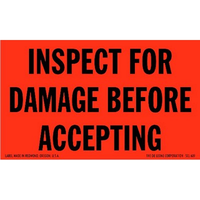 Inspect for Damage Matte Paper Labels - 3" x 5"