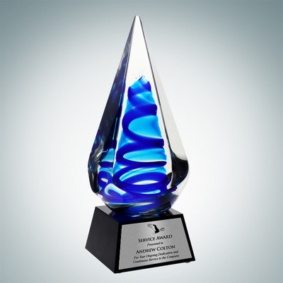 Art Glass Blue Ocean Spiral Award w/ Silver Plate