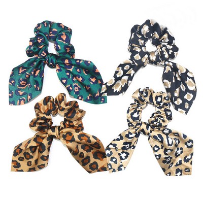 Full-Color Satin Hair Scrunchies With Bow