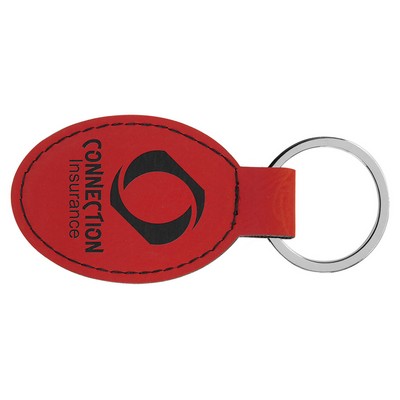 Red Oval Keychain with Soft Edges, Laserable Leatherette, 3" x 1-3/4"