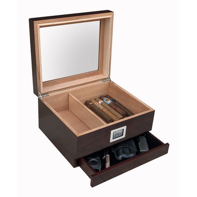 Chalet Cherry Glass Top Humidor w/Accessory Drawer