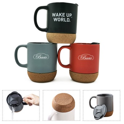 11 Oz Cork Bottom Ceramic Custom Mug With Lid