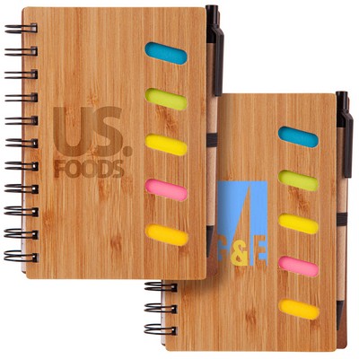 Bamboo Front Cover Notebook with Sticky Note and Pen