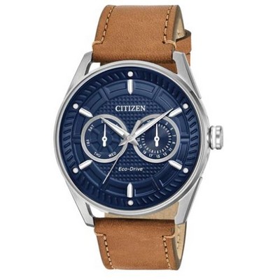 Citizen® Men's Drive CTO Eco-Drive® Brown Leather Strap Watch w/Blue Dial