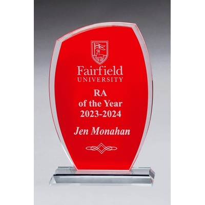 Tidal Series Glass Award w/ Red Painted Background & Clear Glass Base (5-1/2 " x 8-1/2 ")