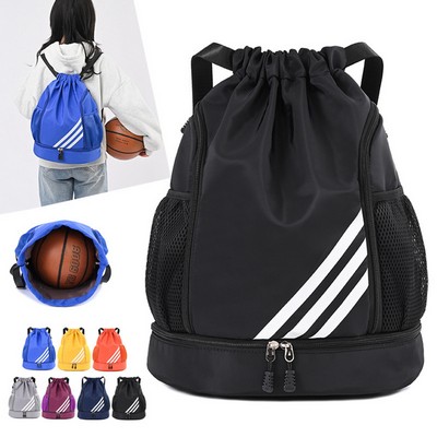 Waterproof Dry Wet Separate Drawstring Backpack with Strip