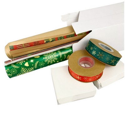 Christmas wrapping paper and ribbon kit with customized box