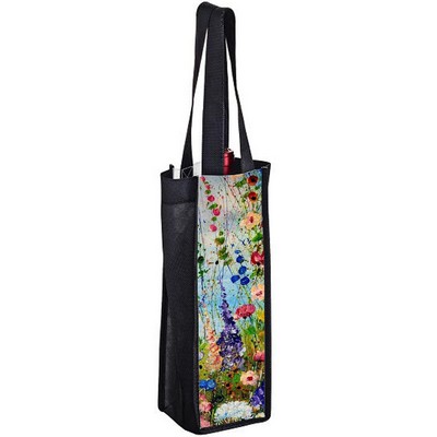 Sublimated PET Non-Woven Single Bottle Tote Bag w/ Gusset - 2 Sided (4" x 13" x 4")