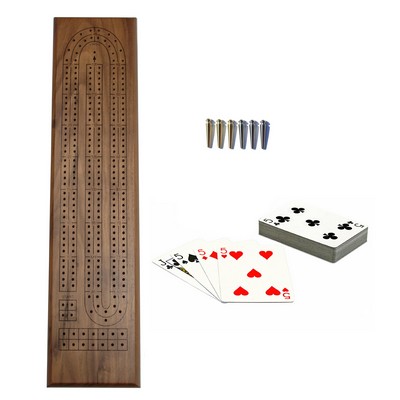 Deluxe Cribbage Set - Solid Walnut Wood Continuous 2 Track Board