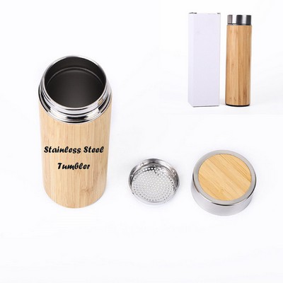 12Oz Stainless Steel Bamboo Tumbler With Tea Infusers