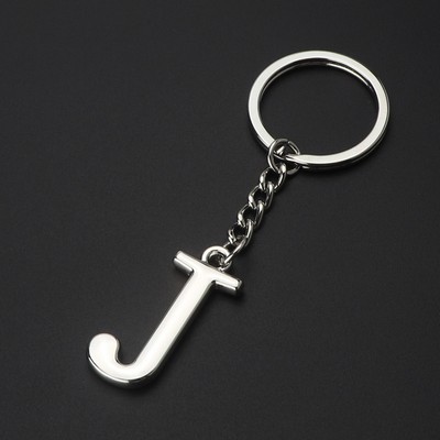 Silver Letter J Keychain Initial Keychain