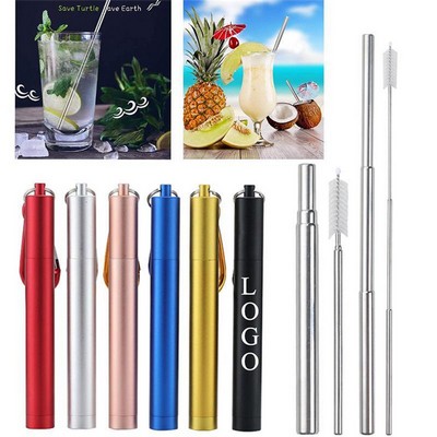 Three portable sets of metal straws