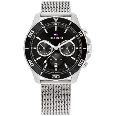 Tommy Hilfiger® Gents Stainless Steel Watch w/Black Multi-Functional Dial