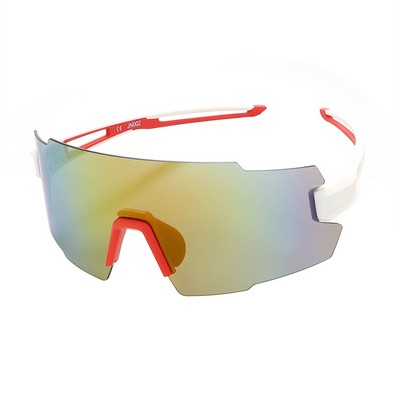 Goggle Sunglasses - Red Mirror Lenses - White and Red Frames