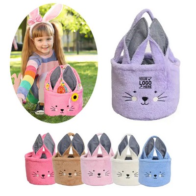 Plush Easter Bunny Tote Bags Cute Rabbit Design Personalized Easter Bucket for Kids