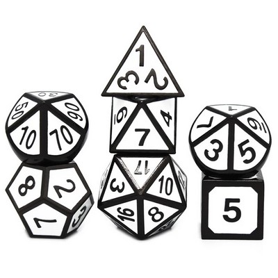 Customizable Black-Edged White Zinc Alloy DND Dice Set