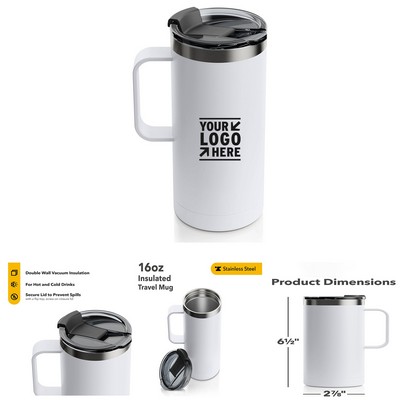 16oz Insulated Coffee Travel Mug with Lid and Handle