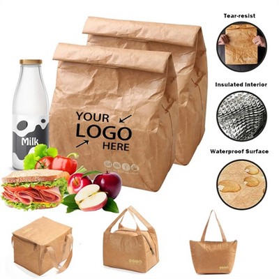 Reusable Insulated Lunch Bags Brown Paper Style