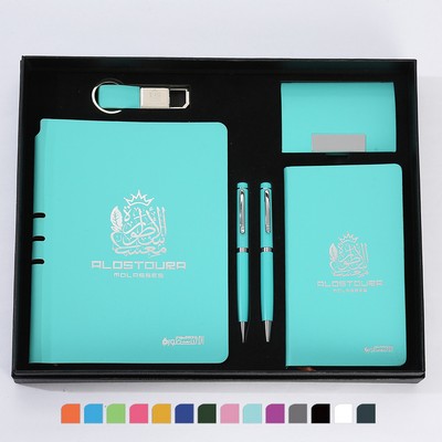 6Pcs Gift Set: 2 Notebooks, 1 Business Card Case, 1 Keyring and 2 Ballpoint Pens