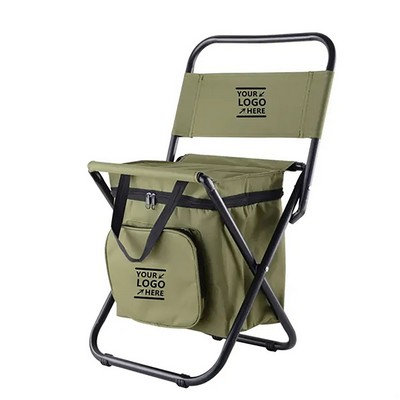 Portable Folding Outdoor Chair with Backrest and Insulated Cooler Bag