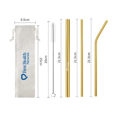 Reusable 4 Piece Straw Set in Pouch Custom Logo - Colorful